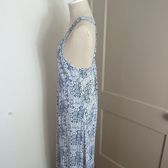 En Crème Blockprint Maxi Dress Boho Coastal Cowgirl Grandma Viscose Hippie India - Picture 8 of 10